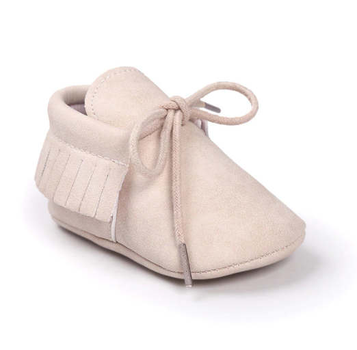 Beige Baby Tassle Shoes | 0-6m