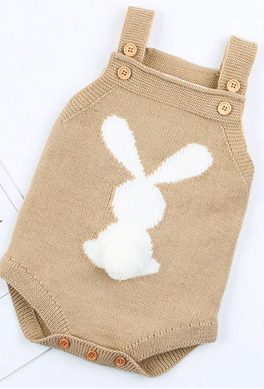 Beige Knitted Bunny Romper | Size 6m