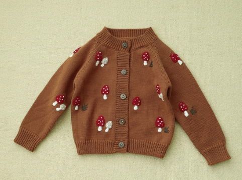 Knitted Mushroom Cardigan Brown | Size 4