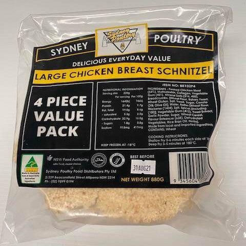 Sydney Poultry Large Chicken Breast Schnitzel 880g 4 Pack