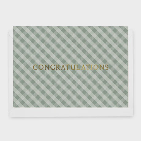 Congratulations Sage Gingham Greeting Card