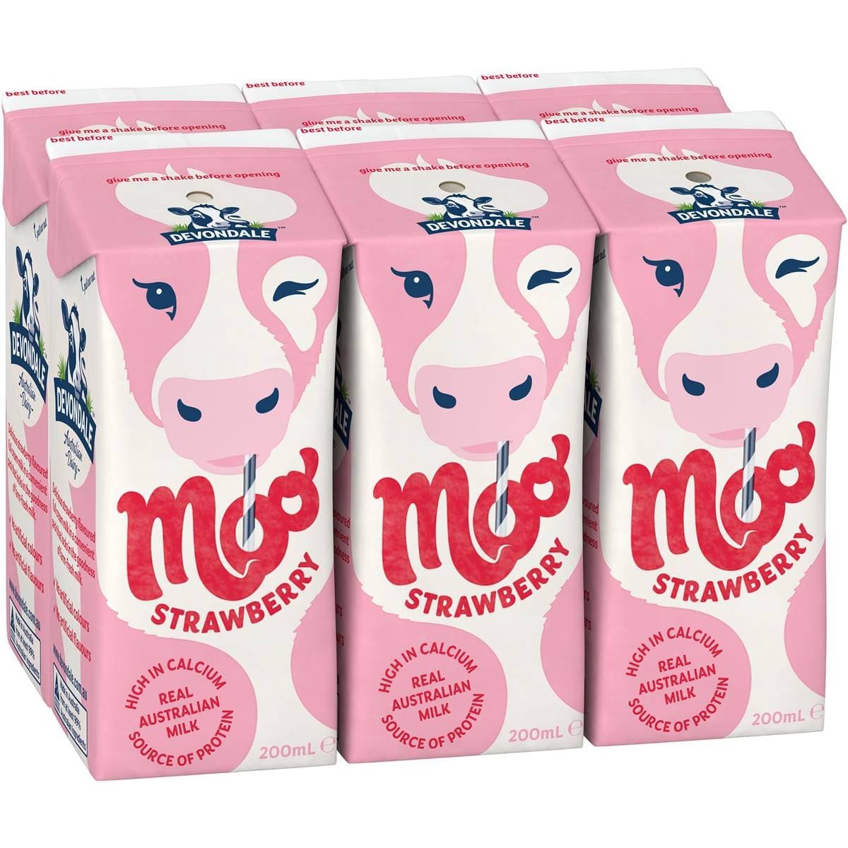 Devondale Moo Strawberry Flavoured Milk 6x200ml