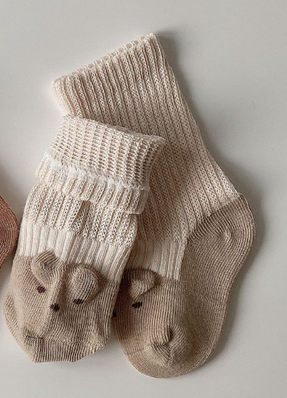 Ribbed Bear Socks | Stone 6-12m